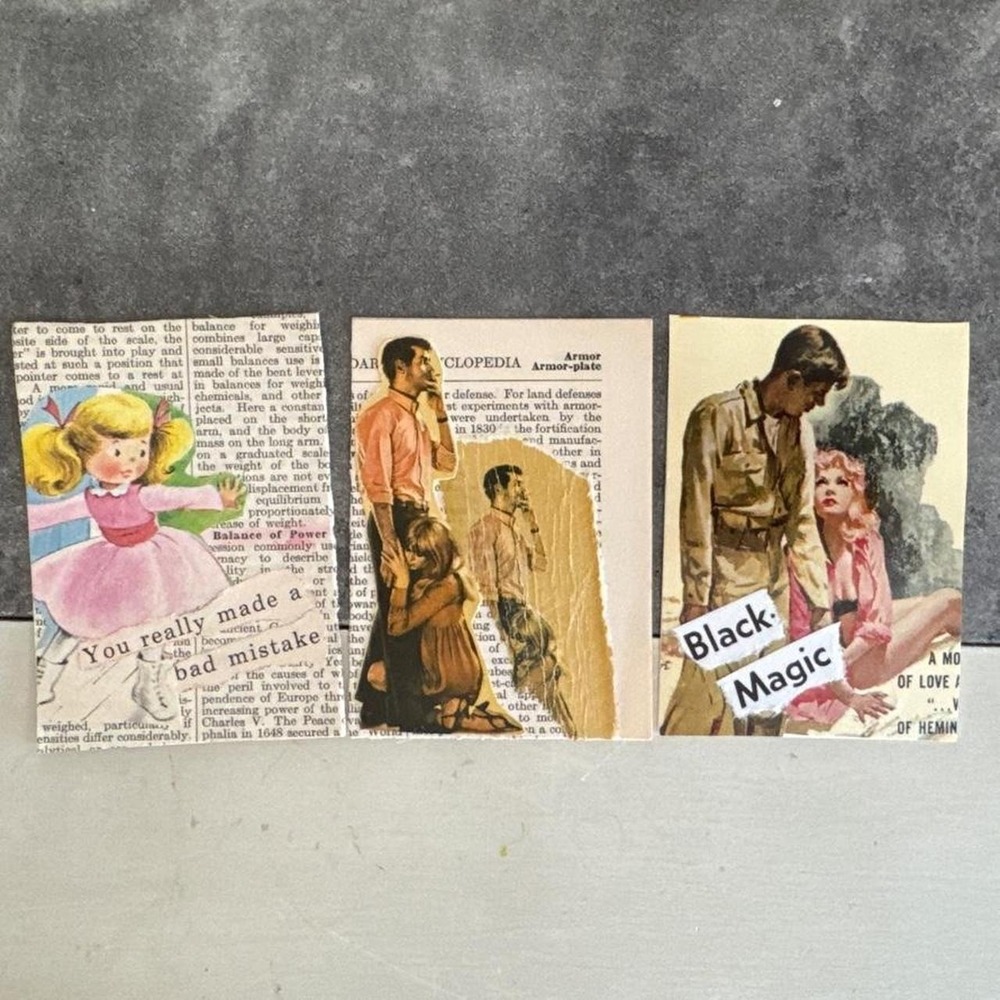 Vintage Encyclopedia Collage Art Set 3 Handmade Mixed Media Ephemera Cards